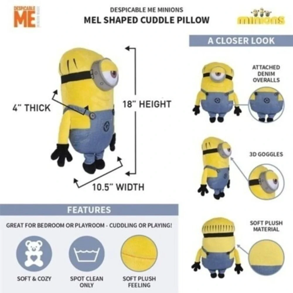 Franco Despicable Me 3 Mel Minion Cuddle Pillow Kids 18in Yellow New Overalls